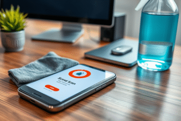 Zdezynfekowany smartfon jako przykład higieny urządzenia