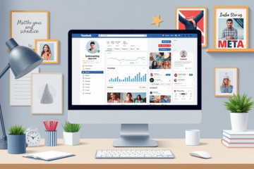 Aplikacja do optymalizacji stron na Facebooku z kodem QR i ikonami mediów społecznościowych.