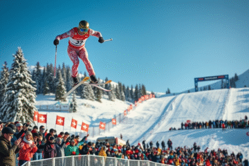 Kacper Tomasiak podczas zawodów skoków narciarskich w Pucharze Świata.