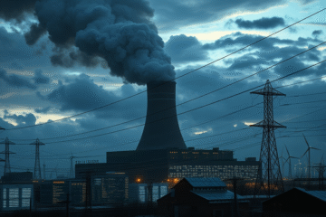 Ilustracja przedstawiająca elektrownie szczytowe i wzrastający popyt na energię elektryczną w kontekście kryzysu energetycznego.