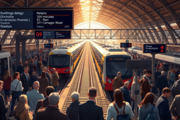 Awaria rozjazdu na stacji kolejowej wpływa na ruch pociągów.