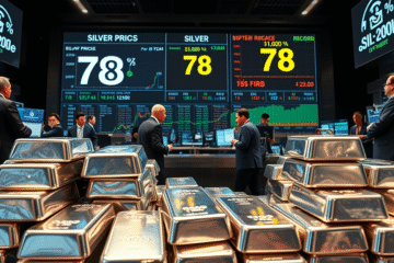 Wykres przedstawiający wzrost cen srebra do 78 dolarów za uncję w wyniku dużego popytu i niedoboru podaży.