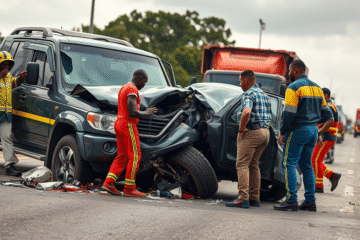 Wypadek samochodowy z udziałem SUV i ciężarówki.