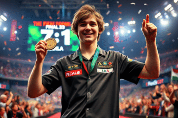 Luke Littler, mistrz świata w darcie z kontraktem sponsorskym, triumfujący w finale.