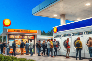 Nowy samoobsługowy pizzamat i pralnia na stacji paliw Orlen, dostępne 24/7 dla podróżnych.