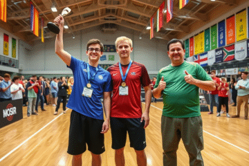 Zawodnicy biorący udział w 2. turnieju Grand Prix w amatorskim tenisie stołowym.