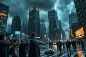 Ilustracja przedstawiająca skutki kryzysu klimatycznego na gospodarkę światową.