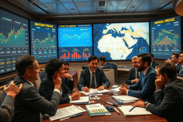 Wykres przedstawiający prognozy gospodarcze w kontekście konfliktu na Bliskim Wschodzie i wzrostu cen ropy.