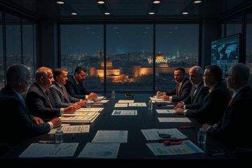 Izraelski rząd zatwierdzający alokację funduszy na zakupy wojskowe.