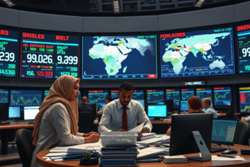 Wzrost cen ropy naftowej po atakach na infrastrukturę energetyczną, prezentujący baryłki ropy i mapę konfliktowych obszarów.