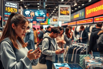 Obraz przedstawiający rozwój rynku zakupów online, z naciskiem na platformę Temu, która wyprzedza Allegro.