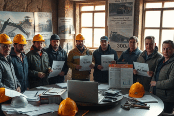 Wizualizacja dotycząca zwolnień pracowników w przemyśle górniczym z informacjami na temat odszkodowań.