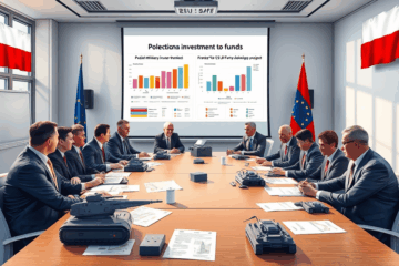 Ilustracja przedstawiająca plany Polski na pozyskanie funduszy z programu SAFE i rozwój projektów obronnych.